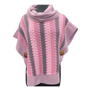 Marko's Sweater pink Knit cowl Neck cropped Striped Poncho Sweater One size